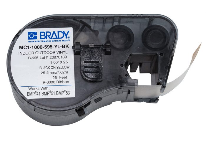 Etiqueta Brady MC1-1000-595-YL-BK de Vinil para BMP41, BMP51 e BMP53 | Amarela Escrita em Preto | (25,4mm x 7,62m)